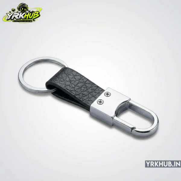 Black Leather Strap Metal Hook Keychain | Chrome Carabiner Key Clip