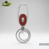Oval Red Leather Emblem Metal Carabiner Keychain with Double Ring - Image 2