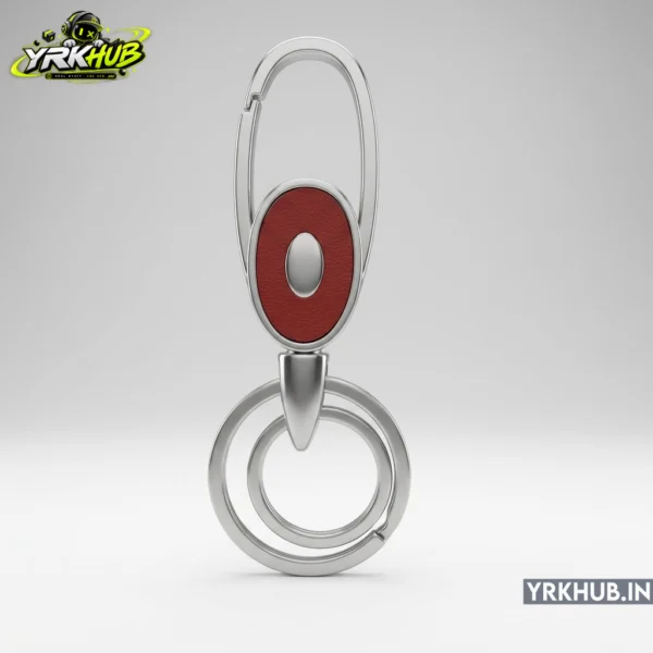 Alternative view of Oval Red Leather Emblem Metal Carabiner Keychain with Double Ring