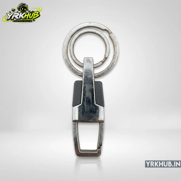 Antique Silver Double Ring Carabiner Keychain with Rubber Grip Hook