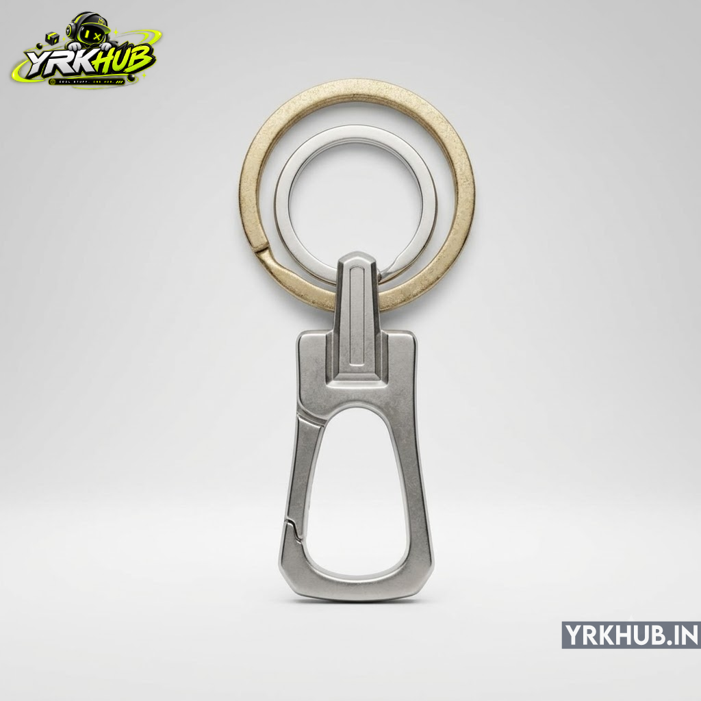 Two-Tone Gold Silver Fluted Carabiner Keychain with Double Ring