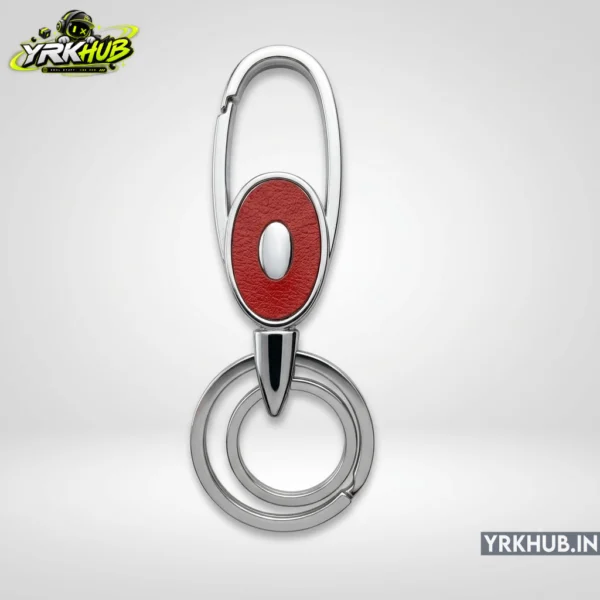 Oval Red Leather Emblem Metal Carabiner Keychain with Double Ring