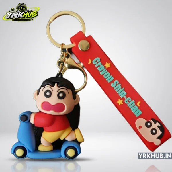 Cartoon Kid on Scooter Rubber Keychain with Strap