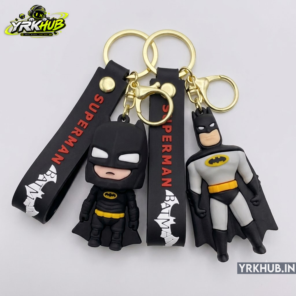 Caped Hero Chibi Style Rubber Keychain with Strap